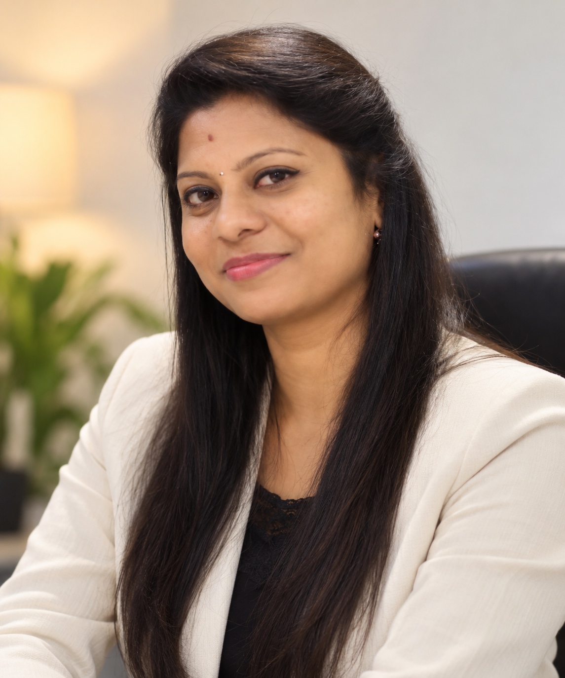 Kalpana K wearing a cream blazer